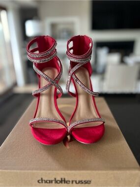 Rhinestone Strappy High Heel Sandals in Red. Elegant, sexy brand new no tag